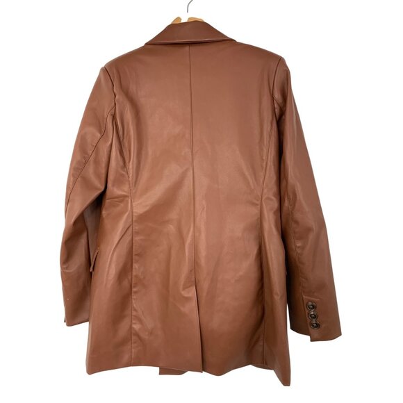 NWT Faux Leather Double-Breast Blazer Coat M Seven for all Mankind Brown 8686 - Picture 7 of 9